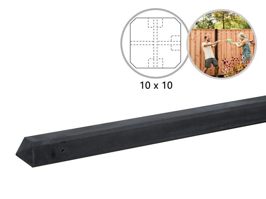 Beton T-paal 10 x 10 cm (100 x 100 mm) Glad met Diamantkop - Antraciet - Lengte 280 cm - Afbeelding 5